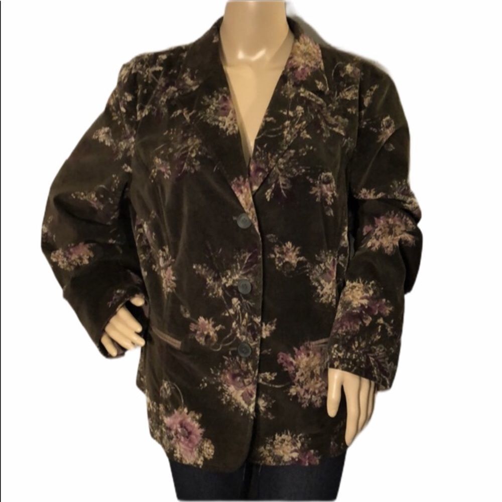 J. Jill Autumn Floral Velour Blazer Brown Large L